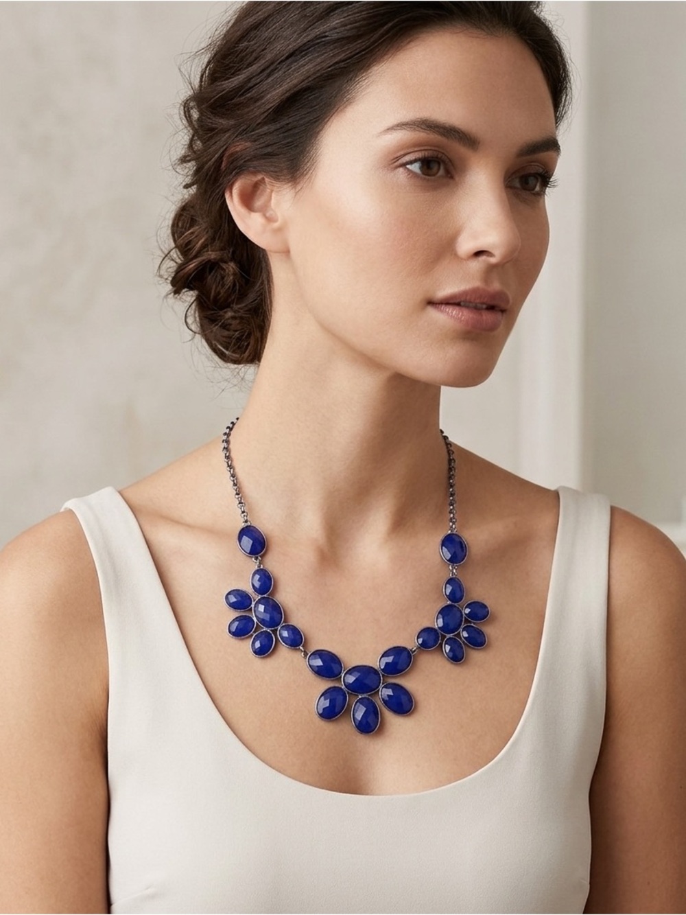 J Crew gold and blue statement necklace